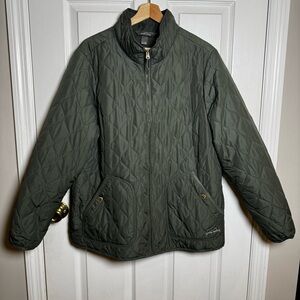 Eddie Bauer Quilted Jacket Women’s XXL Olive Green Lightweight Zip Coat